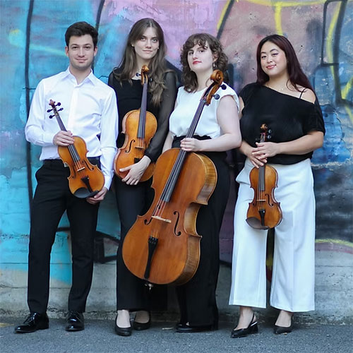 Four members of the Katarina String Quartet, each holding their instrument.