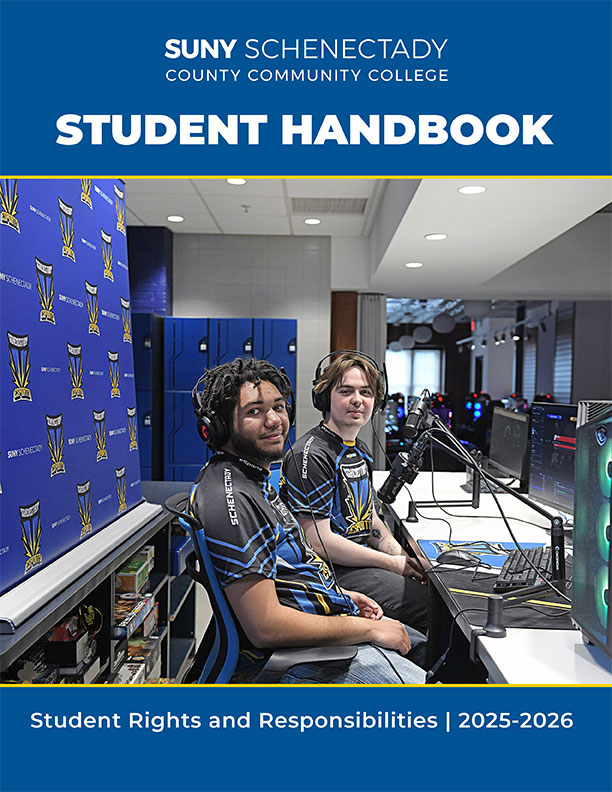 Cover of the 2025-2026 SUNY Schenectady Student Handbook. 