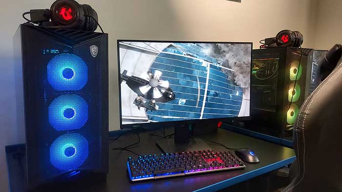 Gaming computer setup in the eSports Arena at SUNY Schenectady.