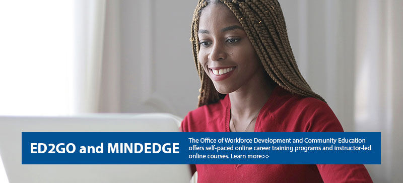 Ad for Workforce Development online career training, links to a page with more information.