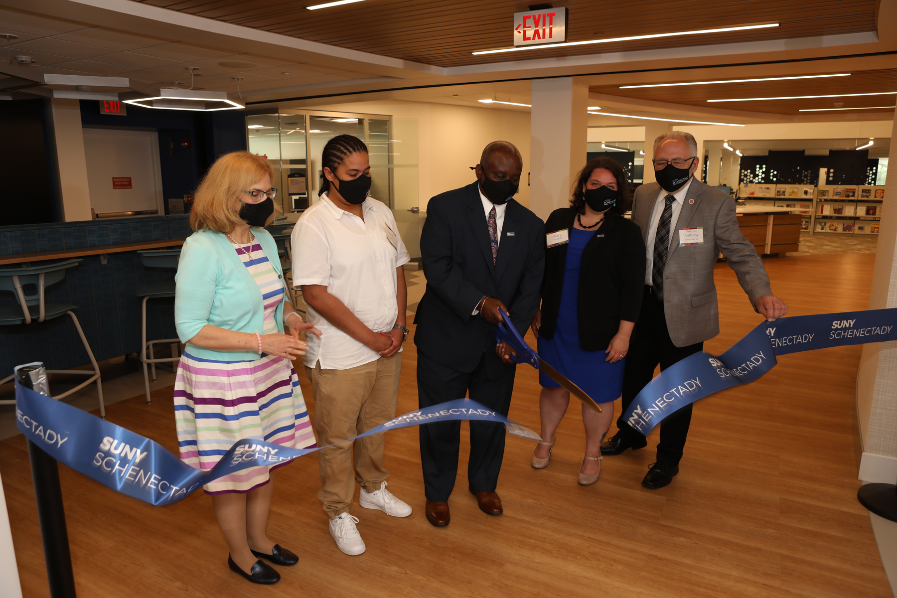 Officials cutting the ribbon on the new Learning Commons